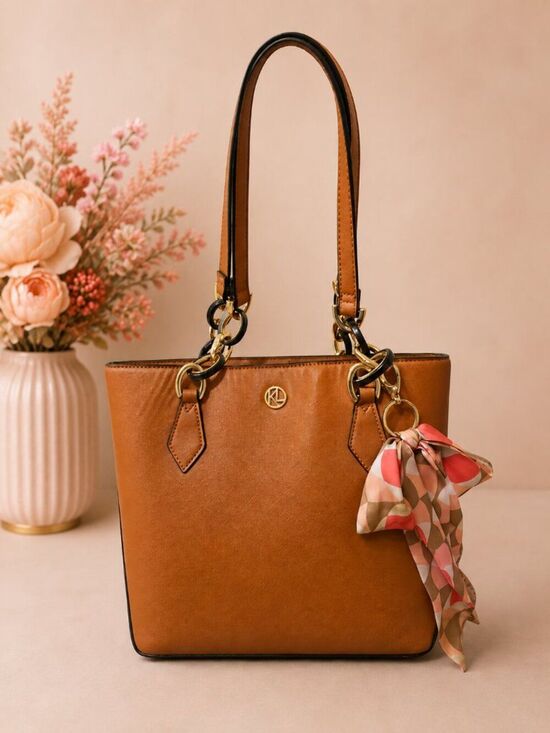 Unbranded Handbags - NWOT EW Kate Lani Tan Structured Tote Handbag with Scarf Charm